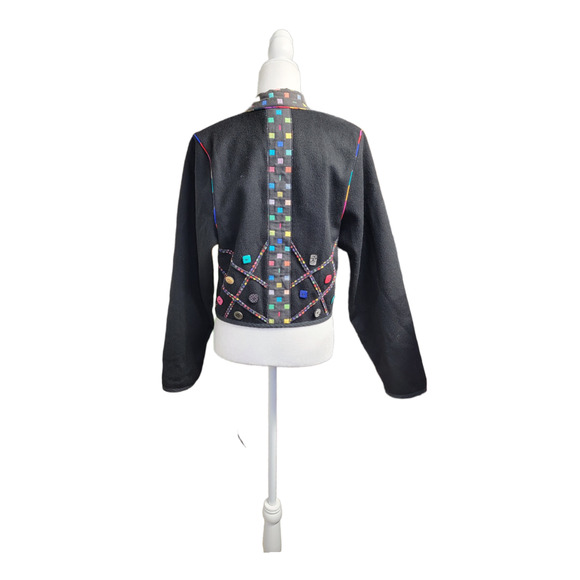 Lynn Murray Women's Funky Button Mixed Media Blazer Jacket Black Size Medium - Picture 3 of 10